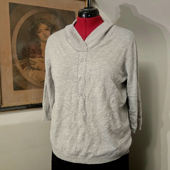 Alia Sweaters - Alia L Grey Cowl Neck Sweater with 3/4 Sleeves